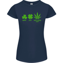 St. Patrick's Day Lucky Weed Drugs Funny Womens Petite Cut T-Shirt Navy Blue