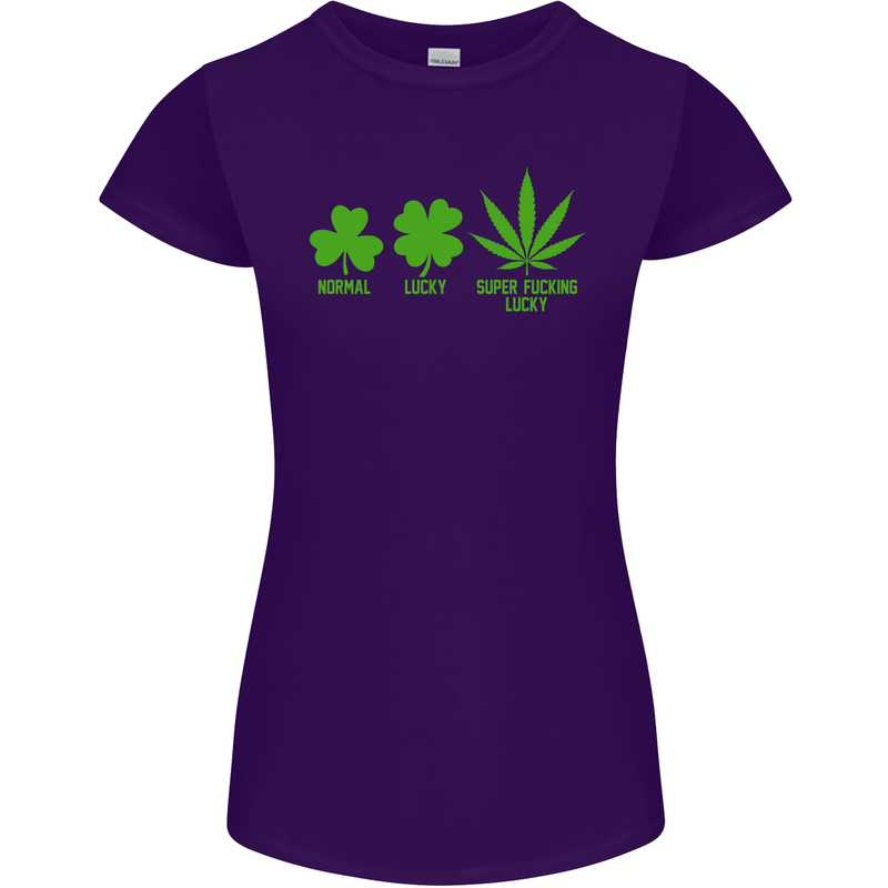 St. Patrick's Day Lucky Weed Drugs Funny Womens Petite Cut T-Shirt Purple