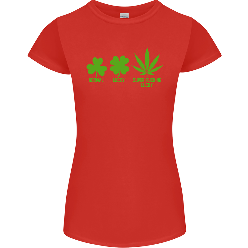 St. Patrick's Day Lucky Weed Drugs Funny Womens Petite Cut T-Shirt Red