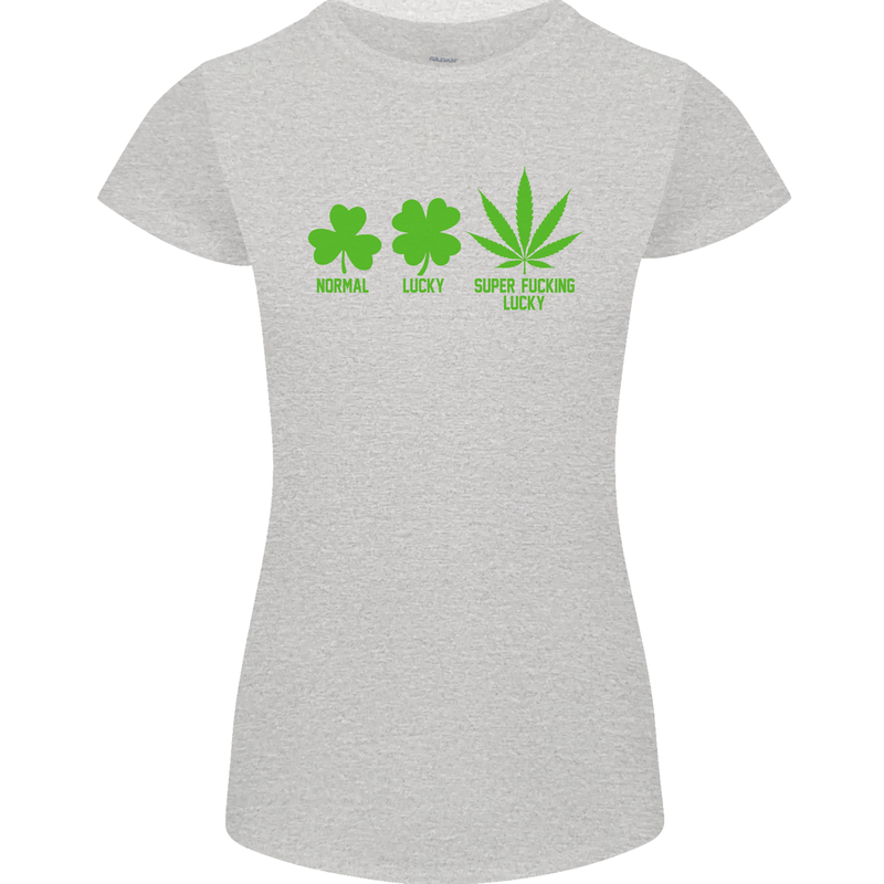 St. Patrick's Day Lucky Weed Drugs Funny Womens Petite Cut T-Shirt Sports Grey