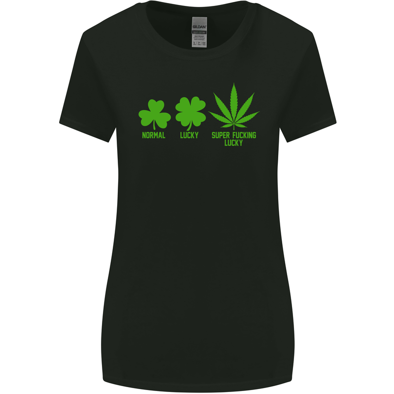 St. Patrick's Day Lucky Weed Drugs Funny Womens Wider Cut T-Shirt Black