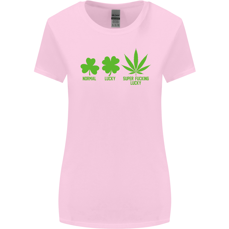 St. Patrick's Day Lucky Weed Drugs Funny Womens Wider Cut T-Shirt Light Pink