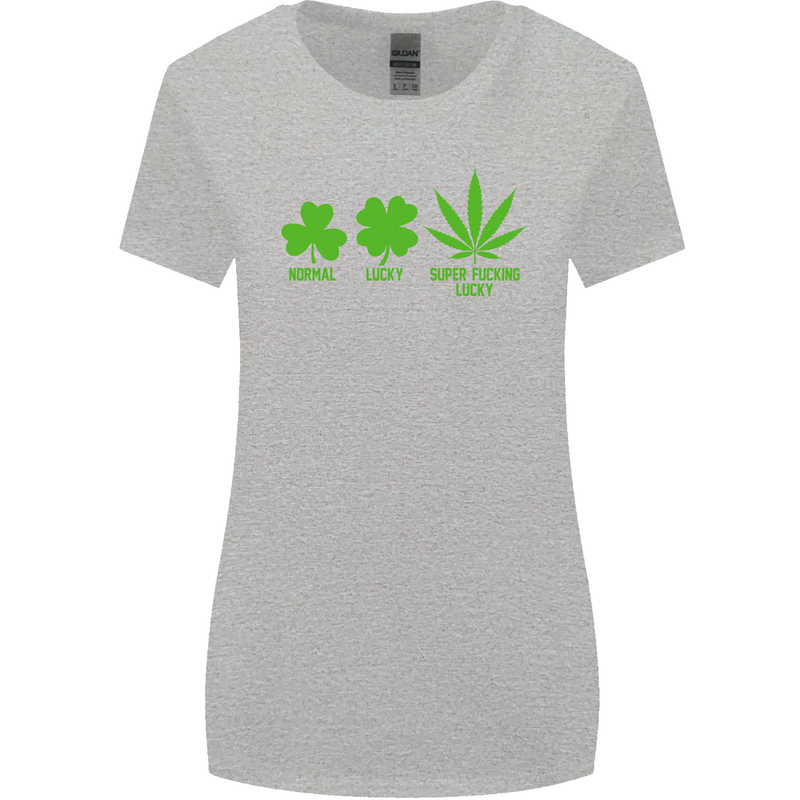 St. Patrick's Day Lucky Weed Drugs Funny Womens Wider Cut T-Shirt Sports Grey