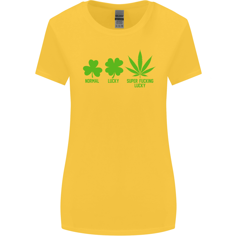 St. Patrick's Day Lucky Weed Drugs Funny Womens Wider Cut T-Shirt Yellow