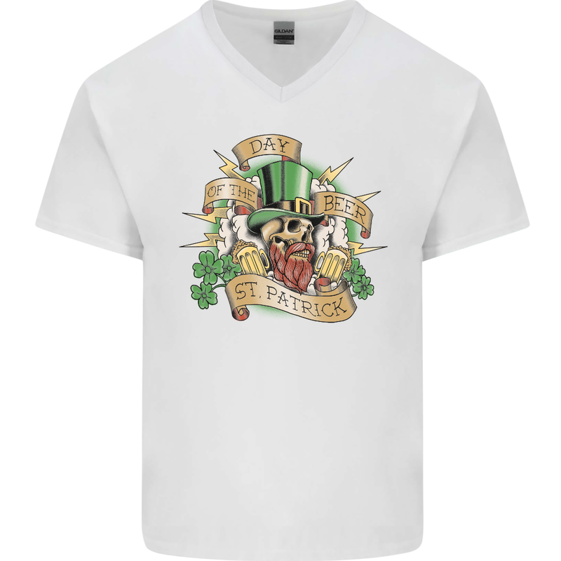 St. Patrick's Day of the Beer Funny Irish Mens V-Neck Cotton T-Shirt White
