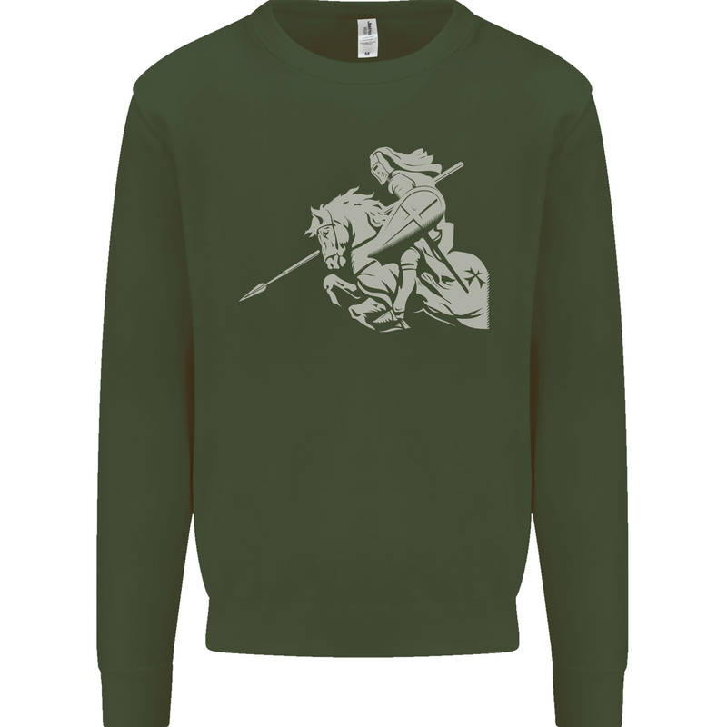 St George On a Horse St. George's Day Kids Sweatshirt Jumper Forest Green