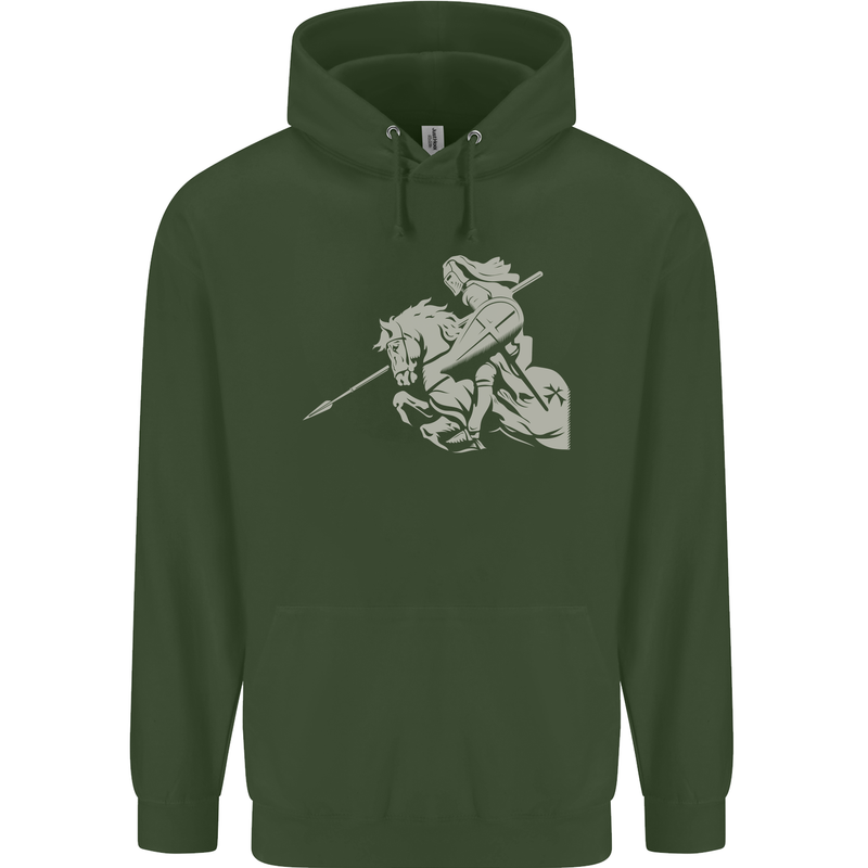 St George On a Horse St. George's Day Mens 80% Cotton Hoodie Forest Green