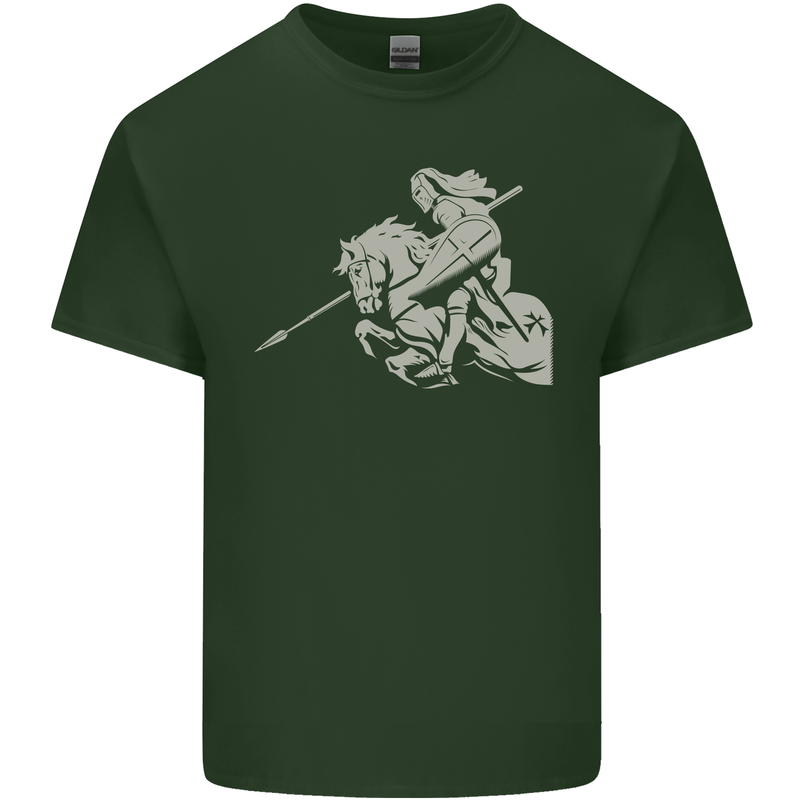St George On a Horse St. George's Day Mens Cotton T-Shirt Tee Top Forest Green