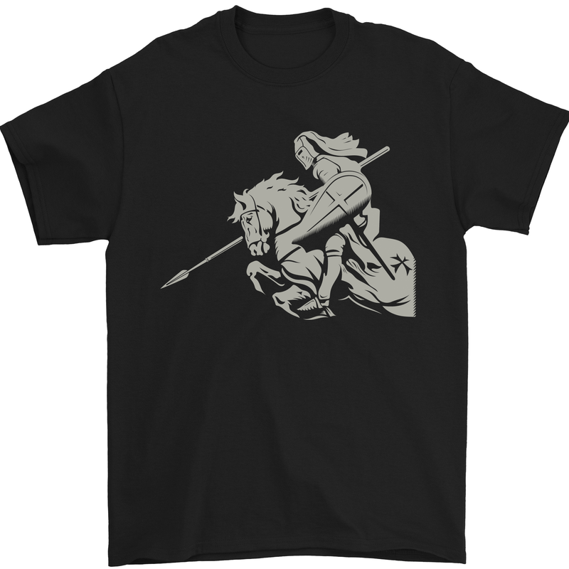 St George On a Horse St. George's Day Mens T-Shirt Cotton Gildan Black