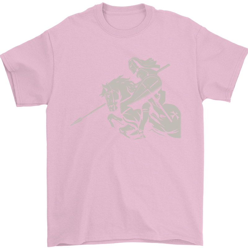 St George On a Horse St. George's Day Mens T-Shirt Cotton Gildan Light Pink