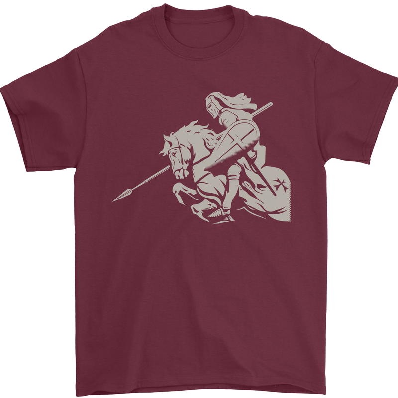 St George On a Horse St. George's Day Mens T-Shirt Cotton Gildan Maroon