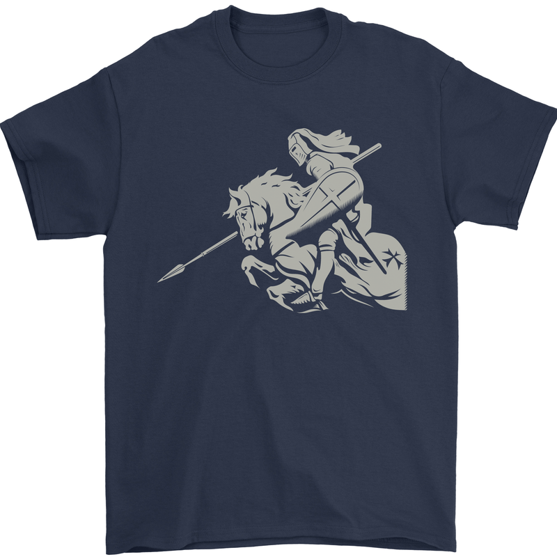 St George On a Horse St. George's Day Mens T-Shirt Cotton Gildan Navy Blue