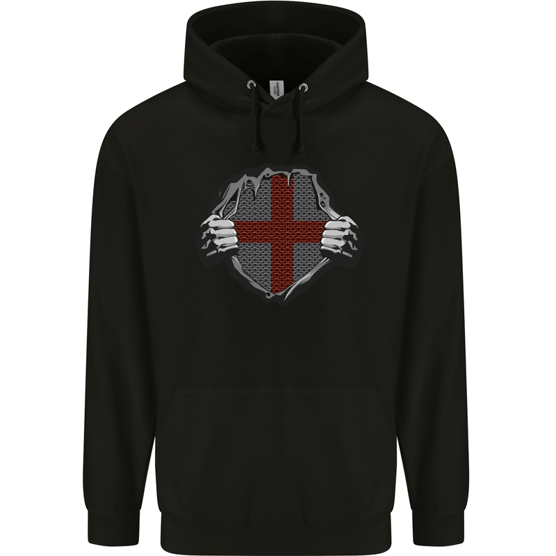 St Georges Day England Flag Fancy Dress Mens 80% Cotton Hoodie Black
