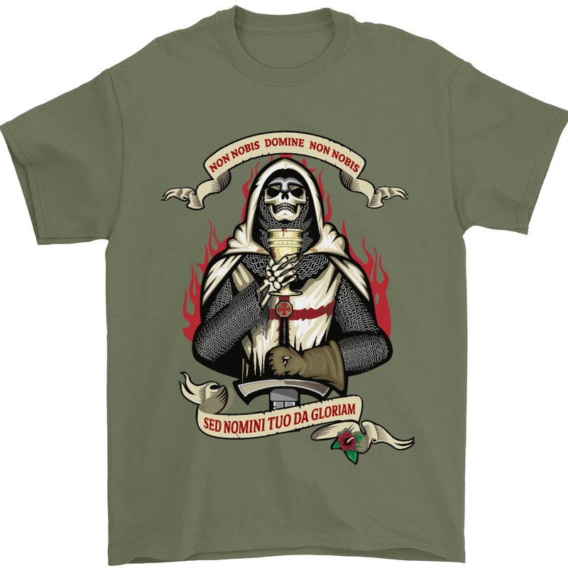 St Georges Day England Flag Knights Templar Mens T-Shirt Cotton Gildan Military Green