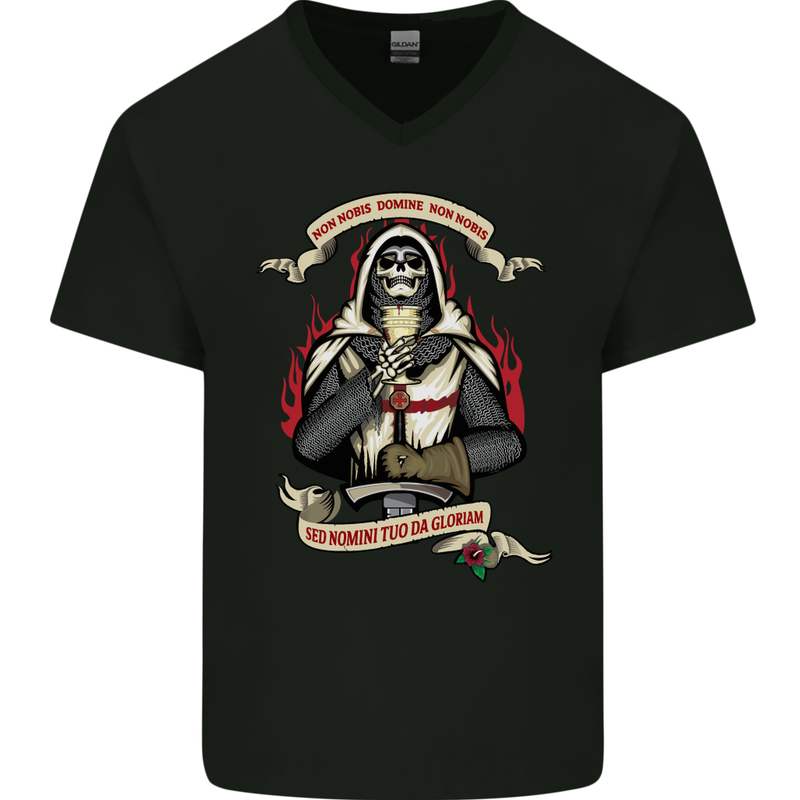 St Georges Day England Flag Knights Templar Mens V-Neck Cotton T-Shirt Black