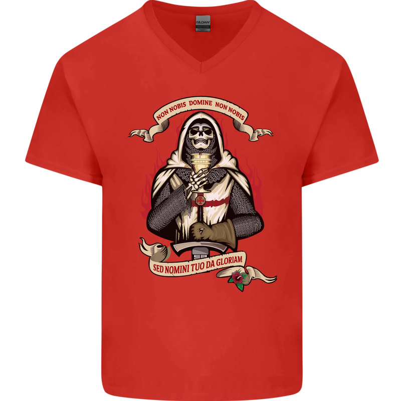 St Georges Day England Flag Knights Templar Mens V-Neck Cotton T-Shirt Red