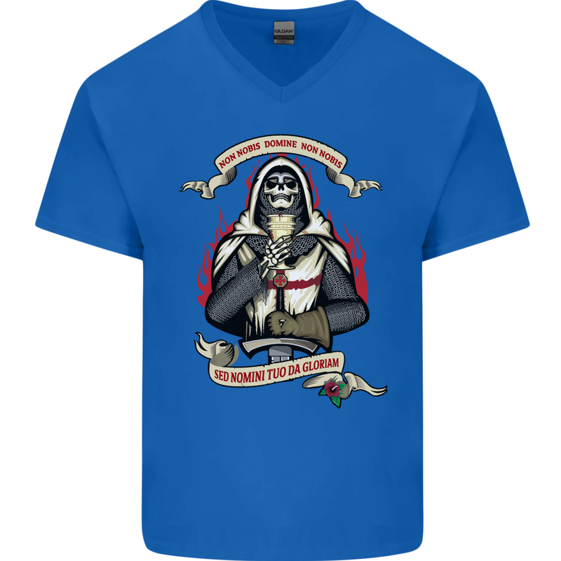 St Georges Day England Flag Knights Templar Mens V-Neck Cotton T-Shirt Royal Blue