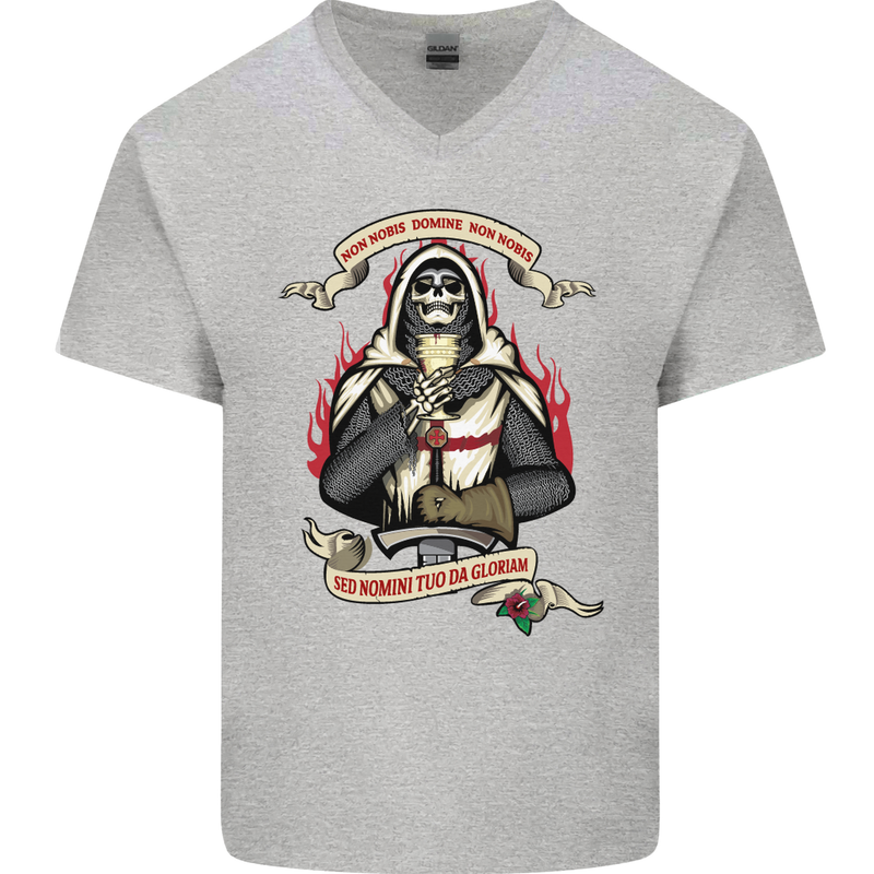 St Georges Day England Flag Knights Templar Mens V-Neck Cotton T-Shirt Sports Grey
