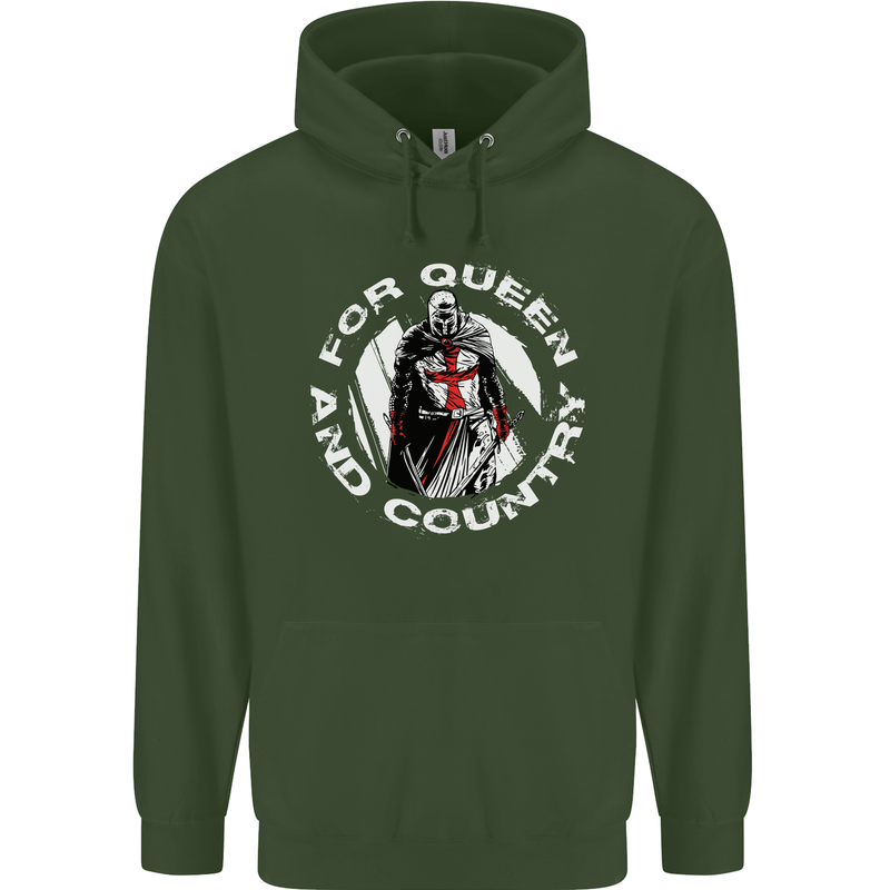 St Georges Day For Queen & Country England Mens 80% Cotton Hoodie Forest Green