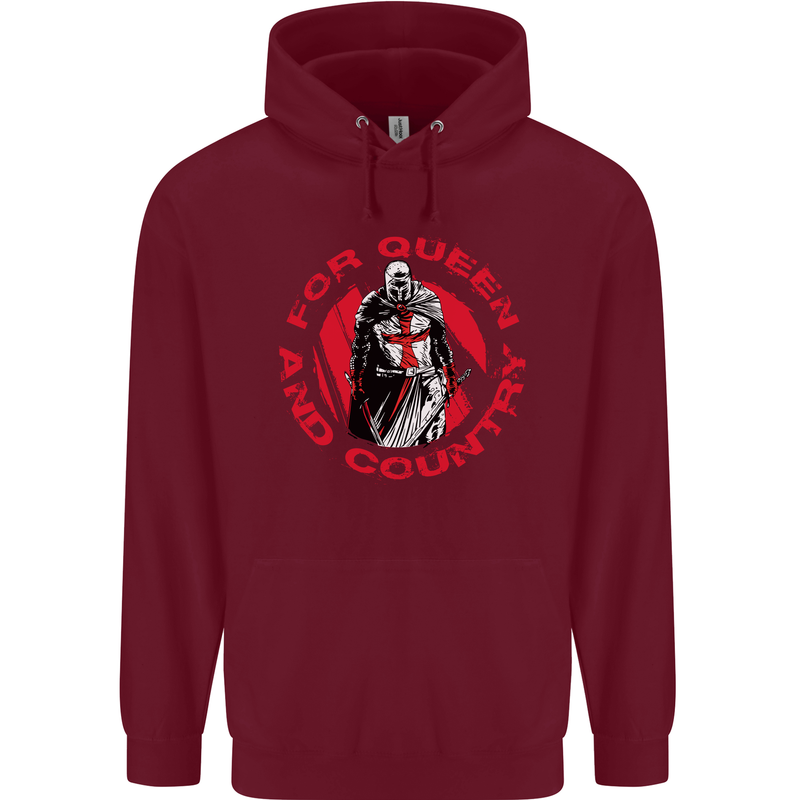 St Georges Day For Queen & Country England Mens 80% Cotton Hoodie Maroon