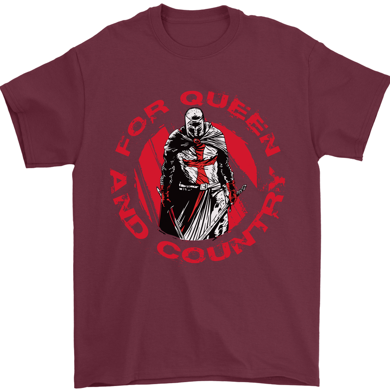 St Georges Day For Queen & Country England Mens T-Shirt Cotton Gildan Maroon
