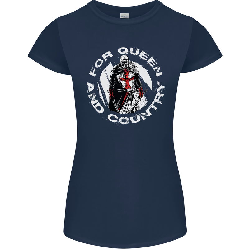 St Georges Day For Queen & Country England Womens Petite Cut T-Shirt Navy Blue