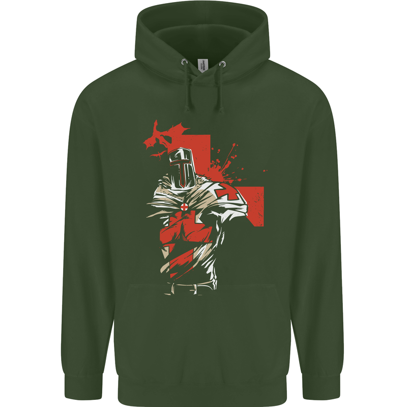 St Georges Day Knights Templar Crusader Childrens Kids Hoodie Forest Green