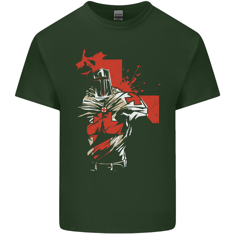 St Georges Day Knights Templar Crusader Mens Cotton T-Shirt Tee Top Forest Green