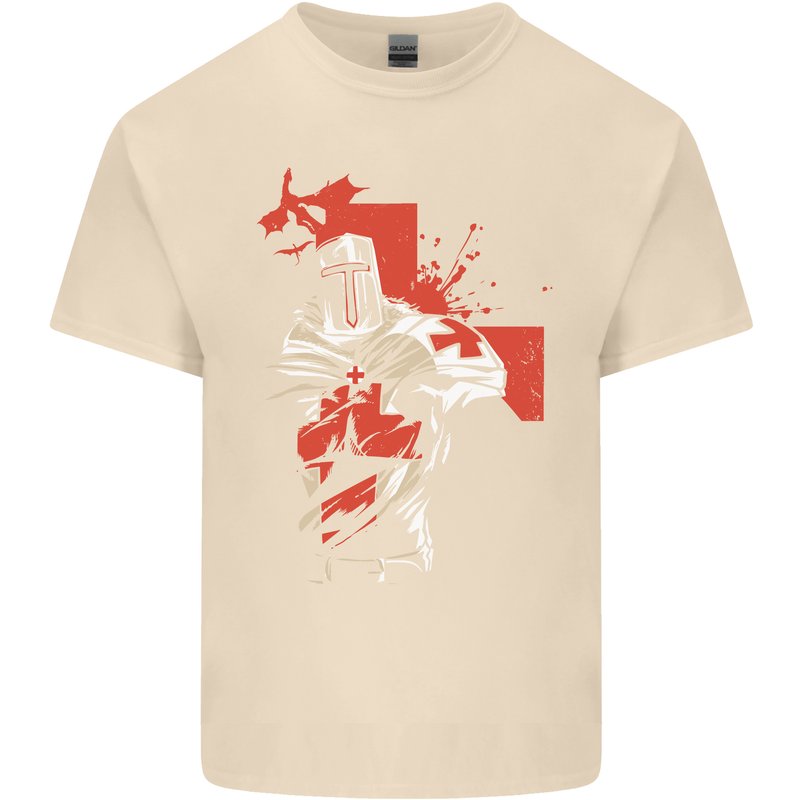 St Georges Day Knights Templar Crusader Mens Cotton T-Shirt Tee Top Natural
