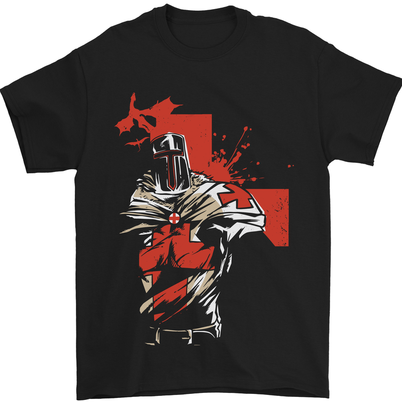 St Georges Day Knights Templar Crusader Mens T-Shirt Cotton Gildan Black