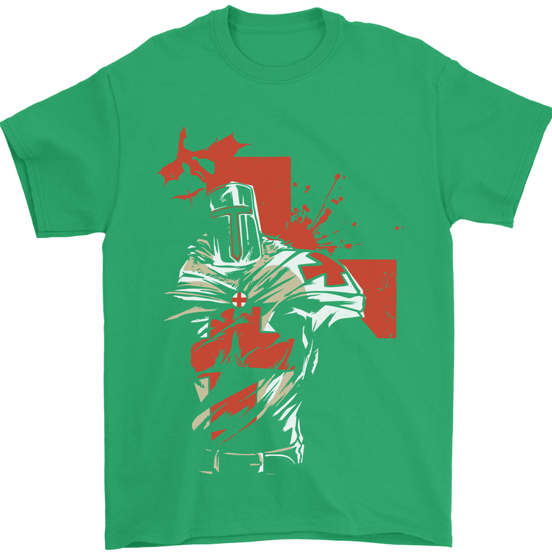 St Georges Day Knights Templar Crusader Mens T-Shirt Cotton Gildan Irish Green