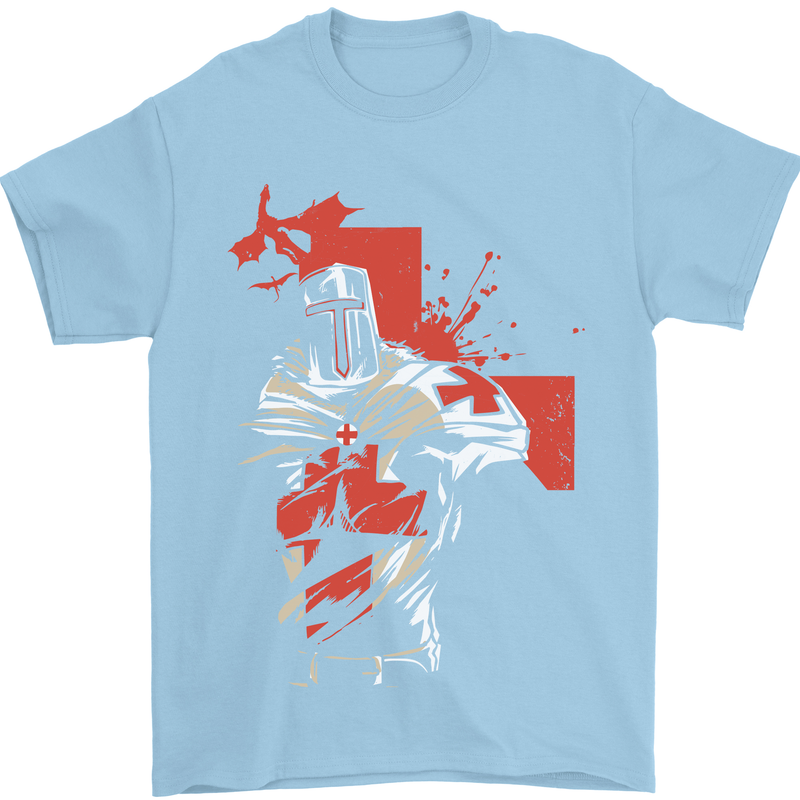 St Georges Day Knights Templar Crusader Mens T-Shirt Cotton Gildan Light Blue