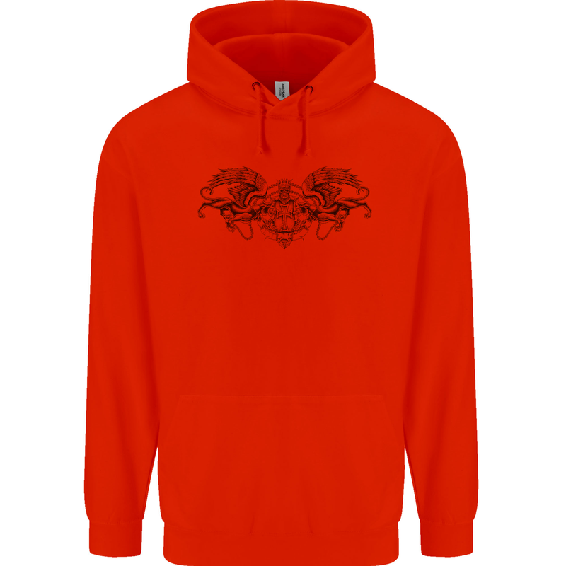 St Georges Day Roman Skull Wings Panther Mens 80% Cotton Hoodie Bright Red
