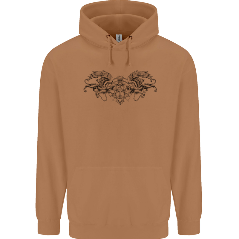 St Georges Day Roman Skull Wings Panther Mens 80% Cotton Hoodie Caramel Latte
