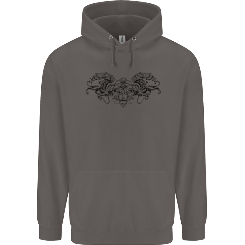 St Georges Day Roman Skull Wings Panther Mens 80% Cotton Hoodie Charcoal