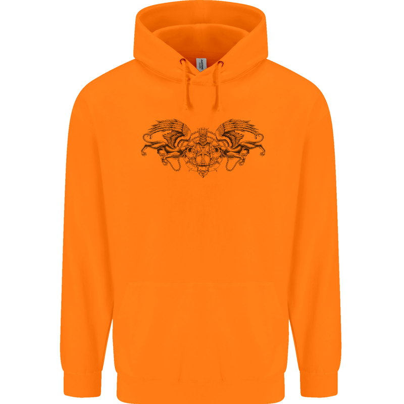 St Georges Day Roman Skull Wings Panther Mens 80% Cotton Hoodie Orange
