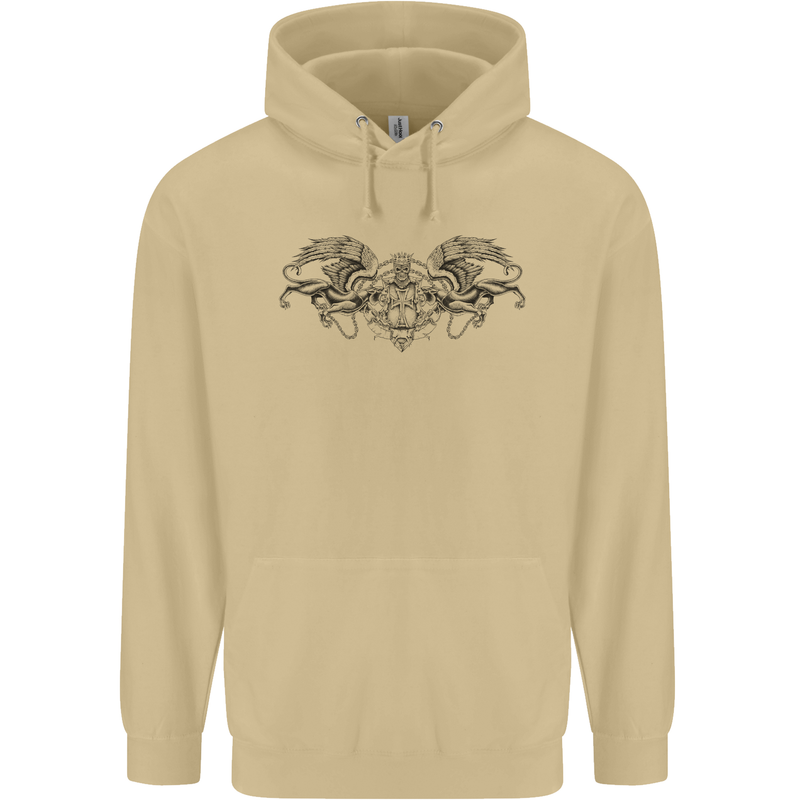 St Georges Day Roman Skull Wings Panther Mens 80% Cotton Hoodie Sand