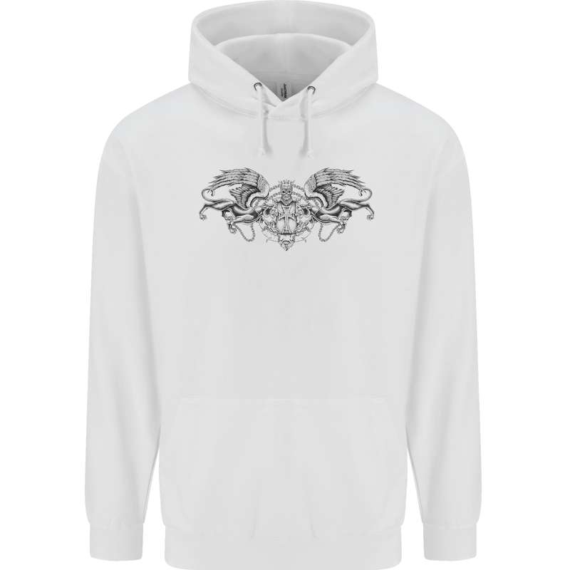 St Georges Day Roman Skull Wings Panther Mens 80% Cotton Hoodie White