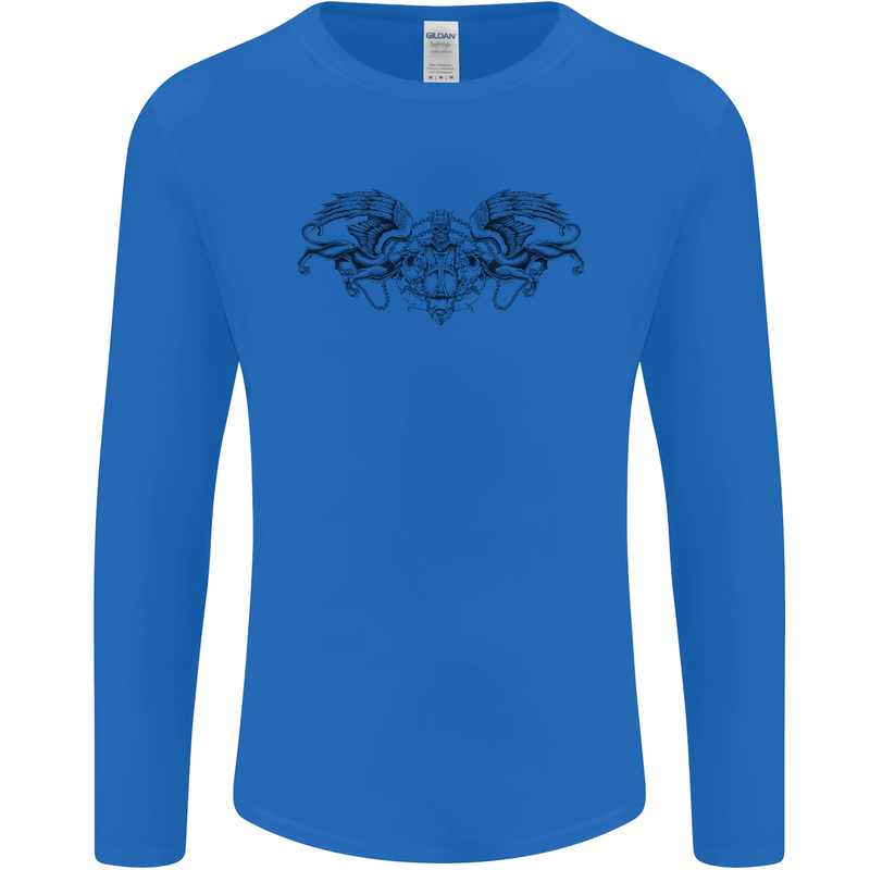St Georges Day Roman Skull Wings Panther Mens Long Sleeve T-Shirt Royal Blue