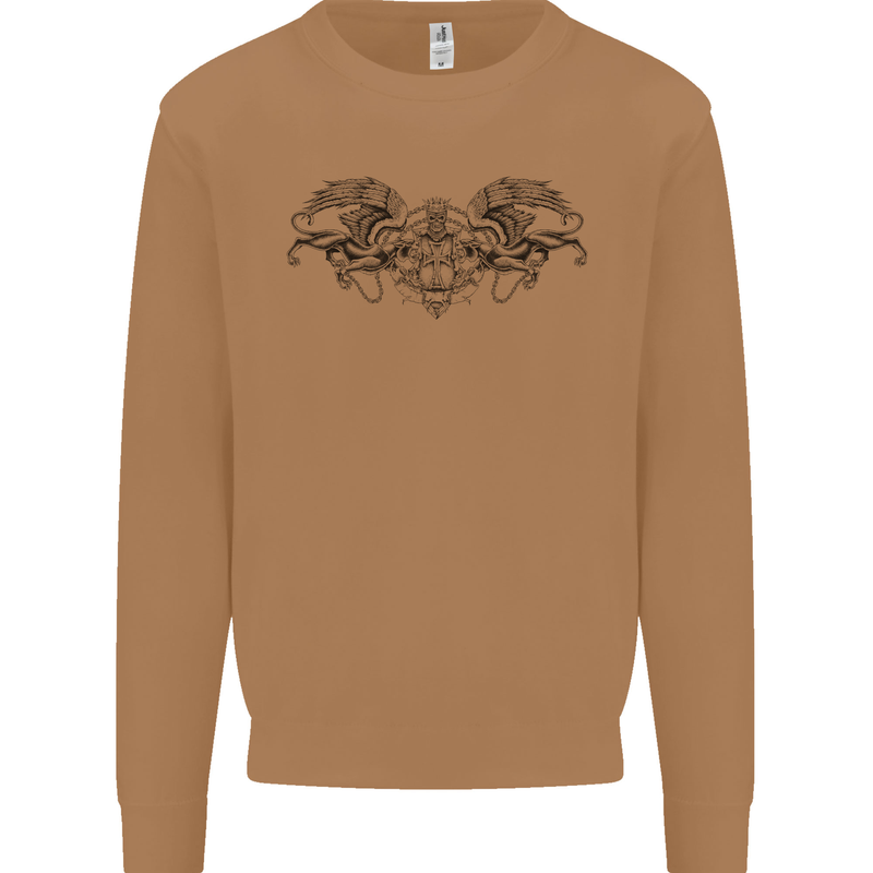 St Georges Day Roman Skull Wings Panther Mens Sweatshirt Jumper Caramel Latte