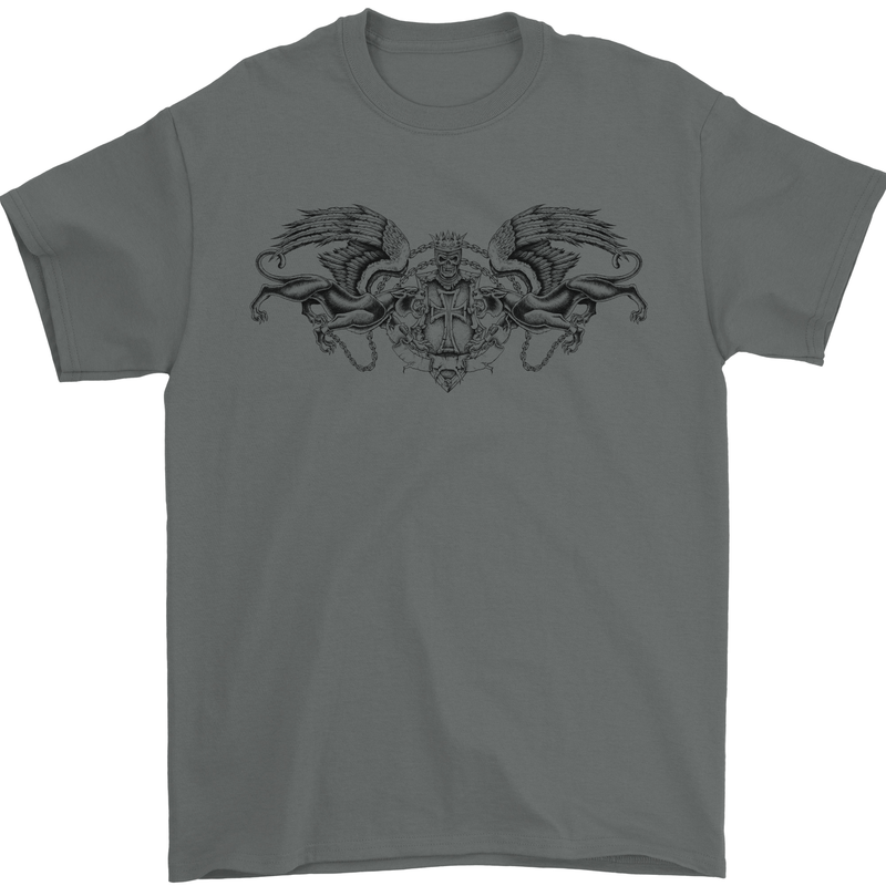 St Georges Day Roman Skull Wings Panther Mens T-Shirt Cotton Gildan Charcoal