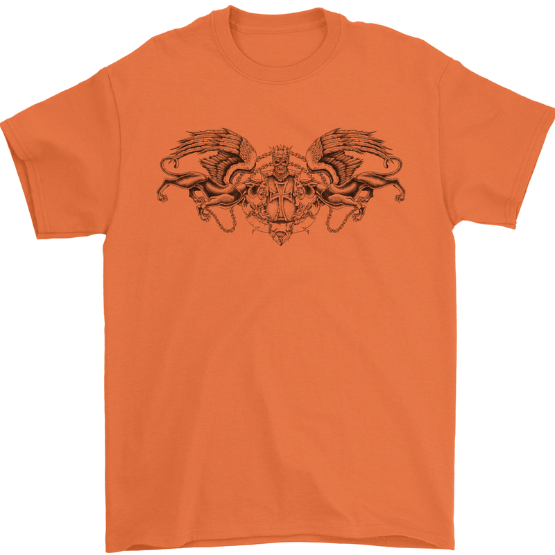 St Georges Day Roman Skull Wings Panther Mens T-Shirt Cotton Gildan Orange