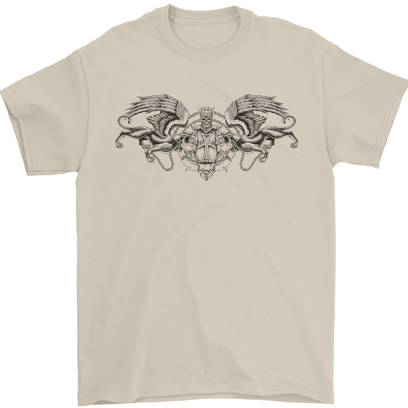 St Georges Day Roman Skull Wings Panther Mens T-Shirt Cotton Gildan Sand