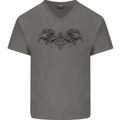 St Georges Day Roman Skull Wings Panther Mens V-Neck Cotton T-Shirt Charcoal