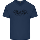 St Georges Day Roman Skull Wings Panther Mens V-Neck Cotton T-Shirt Navy Blue