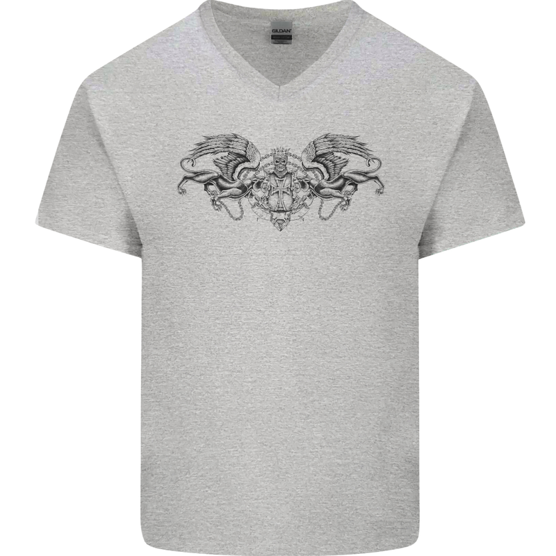 St Georges Day Roman Skull Wings Panther Mens V-Neck Cotton T-Shirt Sports Grey