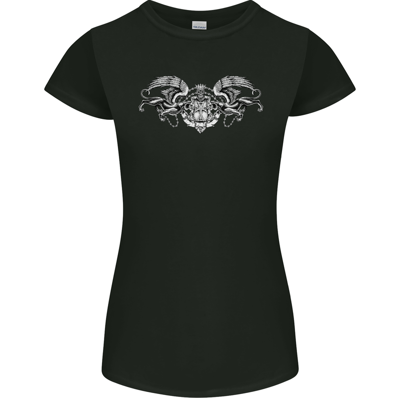 St Georges Day Roman Skull Wings Panther Womens Petite Cut T-Shirt Black