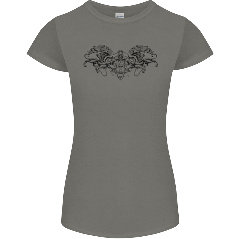 St Georges Day Roman Skull Wings Panther Womens Petite Cut T-Shirt Charcoal