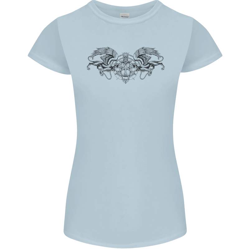 St Georges Day Roman Skull Wings Panther Womens Petite Cut T-Shirt Light Blue