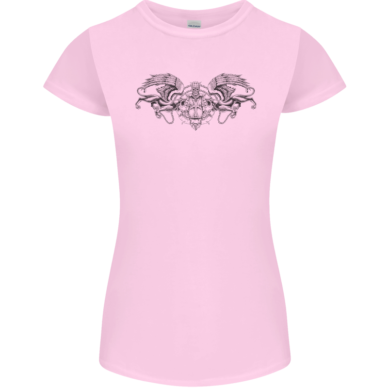 St Georges Day Roman Skull Wings Panther Womens Petite Cut T-Shirt Light Pink